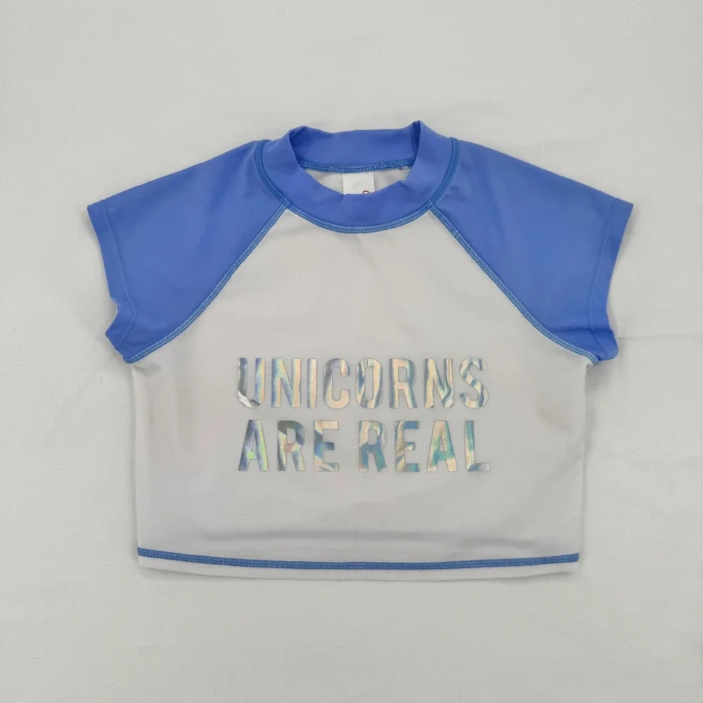Cat & Jack Girls Unicorns Are Real Rash Guard Blue White Size M 7/8 Swim Top